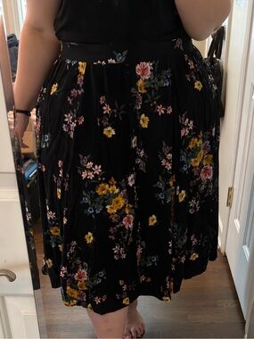 torrid Black Floral Skirt with Pink, Yellow & Blue Flowers and Buttons